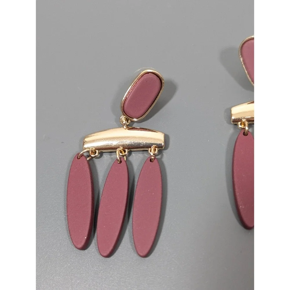 Boho Red‎ Brown Gold Tone Chandelier Dangle Tribal Earrings Statement